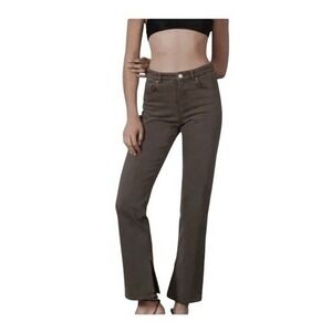 Zara 90s Slim Split Hem Hi-Rise Jeans Chocolate Brown Denim Classic 5-Pocket 2